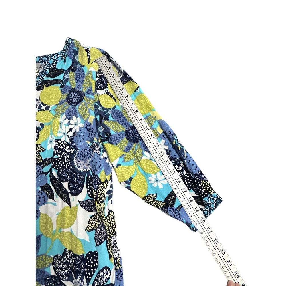 Habitat Floral Popover Tunic High Low Hem Women's XL Artsy 3/4 Sleeve Vacation - Picture 6 of 13
